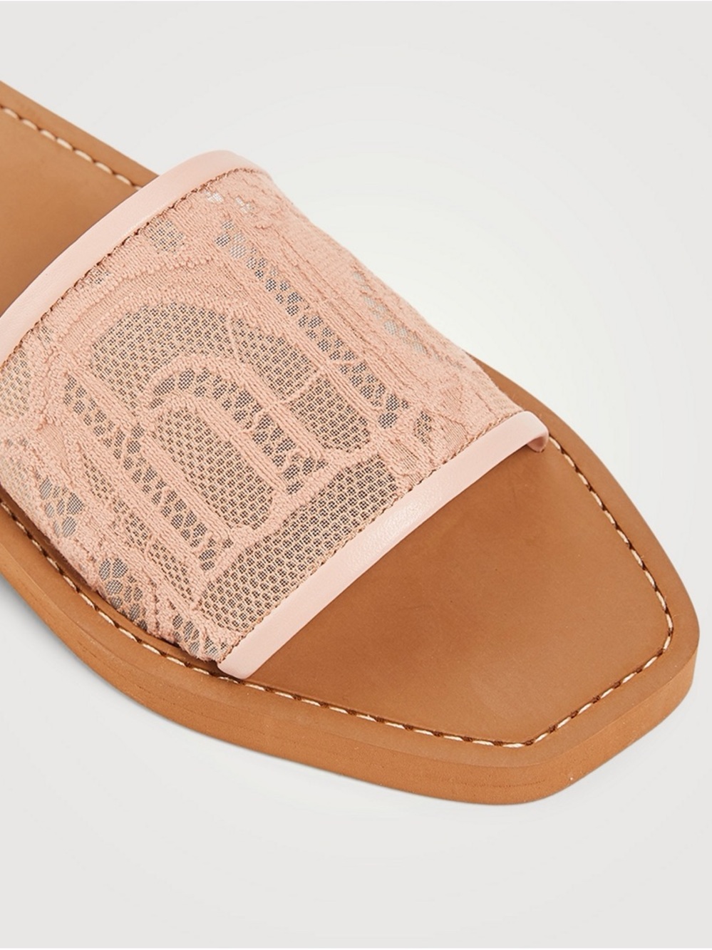 Chloe Pink Lace Slide Sandal with Tan Footbed